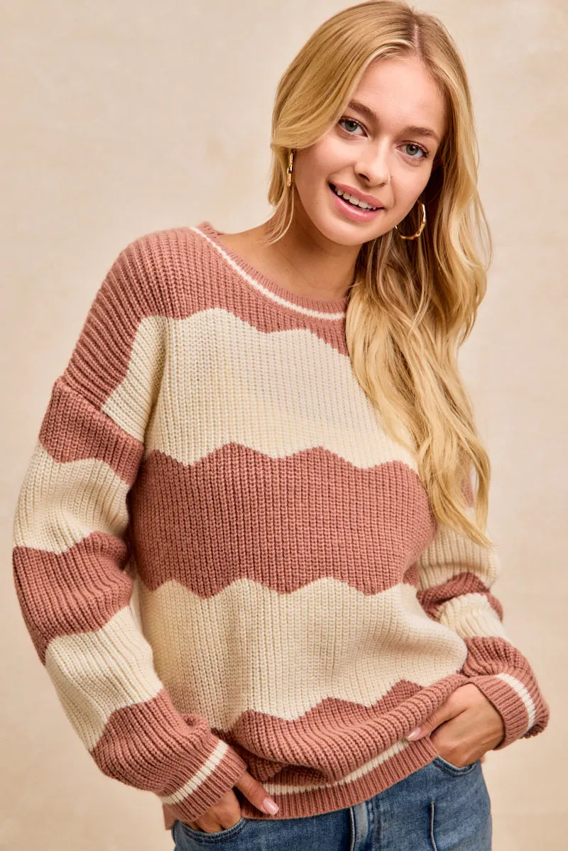 Thermal Insulation IT4849G-01 | ZIG ZAG STRIPES SWEATER TOP