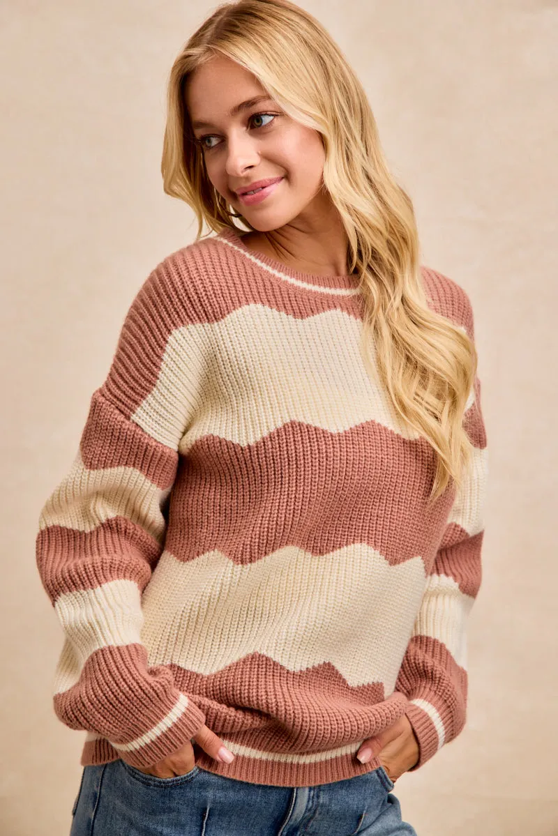 Moisture Wicking Fabric Magnetic Fastenings IT4849G-01 | ZIG ZAG STRIPES SWEATER TOP