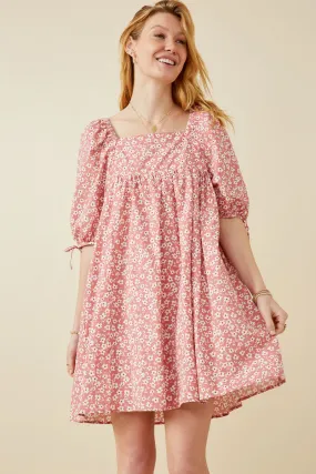 Ditsy Floral Square Neck Poplin Dress Relaxed Line