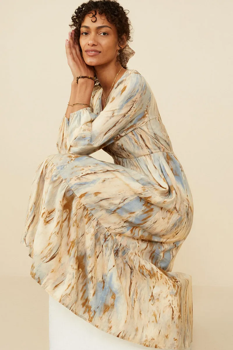 Light and breezy summer dress High Hemline Oil Print Long Sleeve Gathered Bust Dress