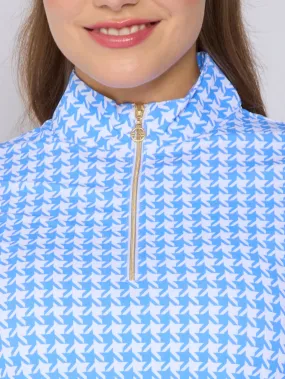 Quarter Zip Sun Protection Top In Houndstooth Bt. Peri Stretch Woven Material OdorResistant Technology