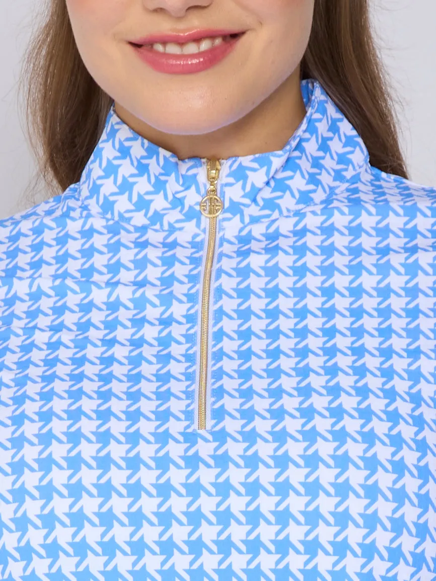 Neutral Tone Stitching Contoured Armhole Design Quarter Zip Sun Protection Top In Houndstooth Bt. Peri