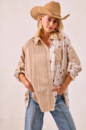 IT1770G-04 | FLORAL PRINT AND STRIPES MIX AND MATCH SHIRT TOP Urban Casual