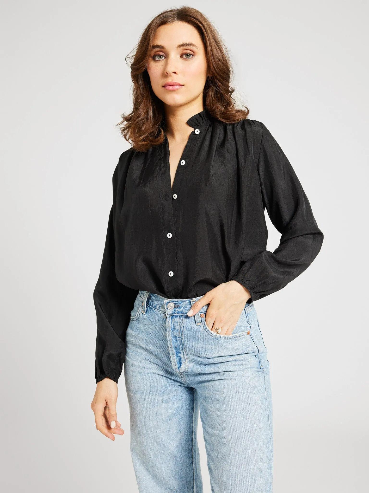 Flatlock stitching Elegant Look Francesca Top in Black Silk