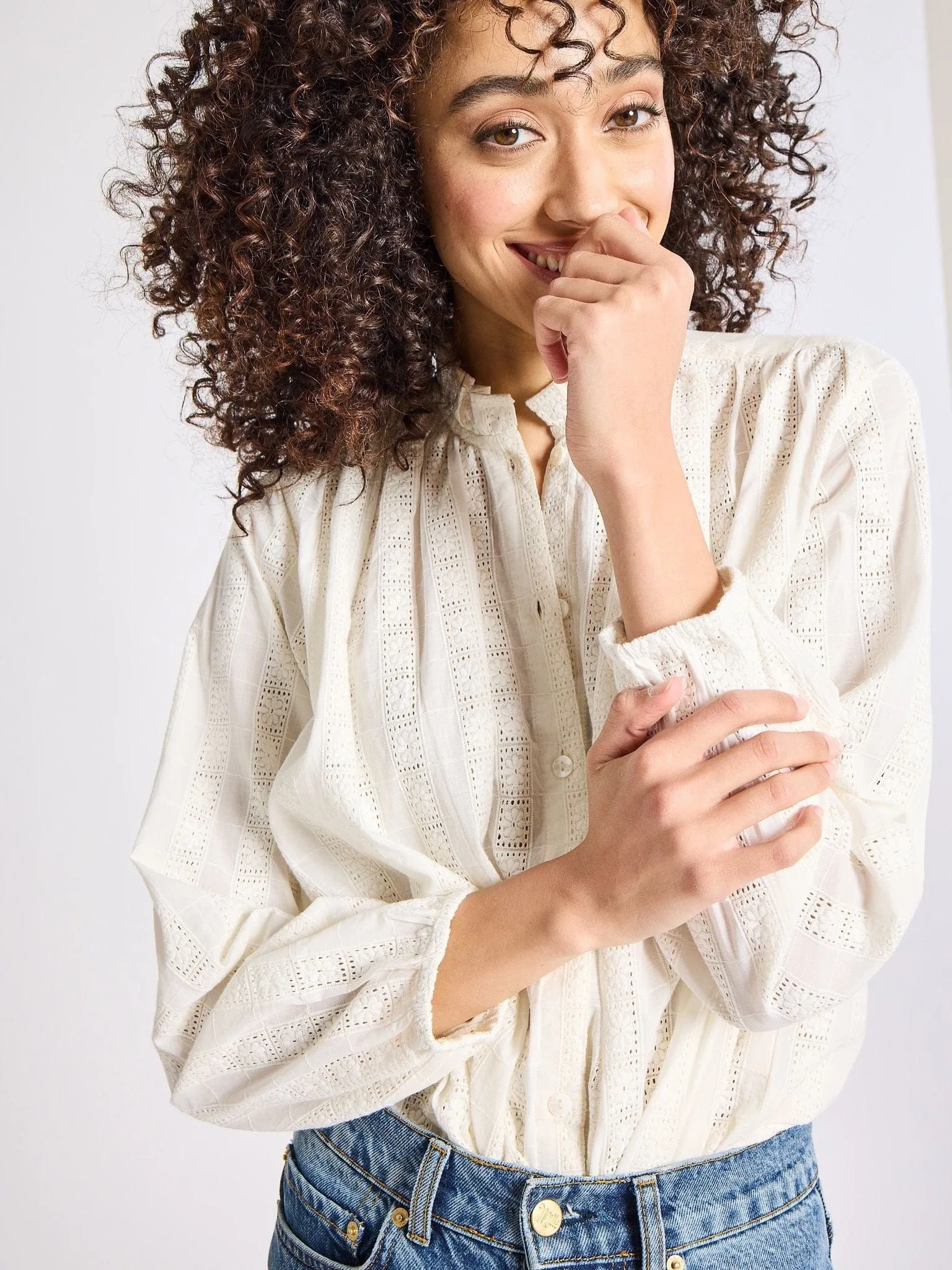 Odor Resistant Classic Hoodie Francesca Top in Ivory Eyelet