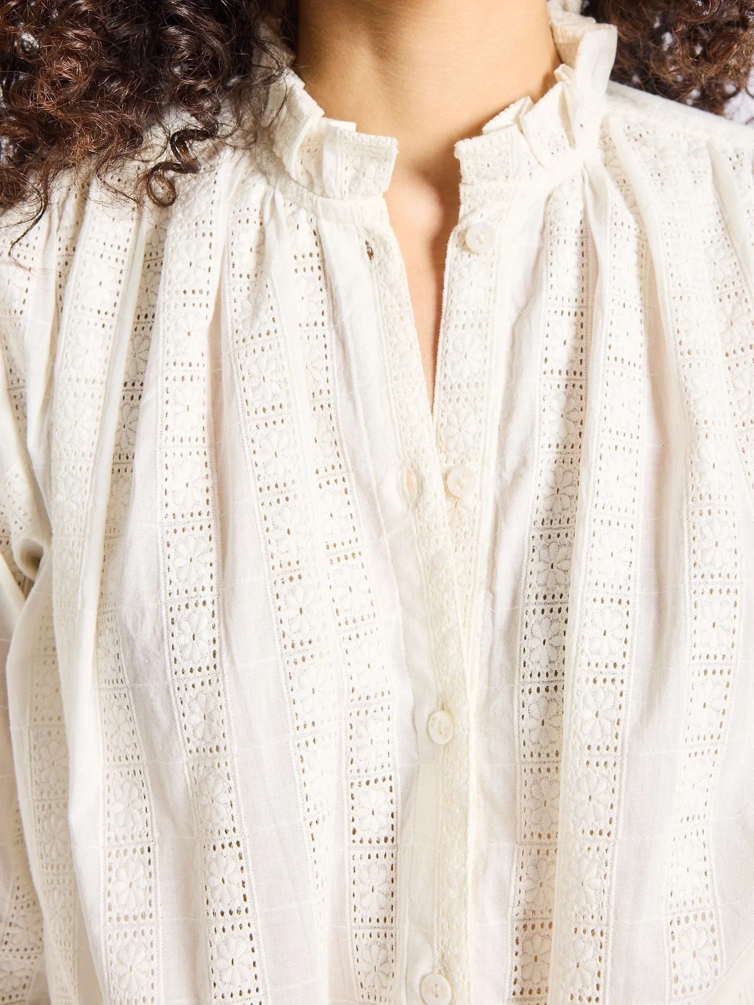 Francesca Top in Ivory Eyelet Loose Sweater FlexibleRibbing