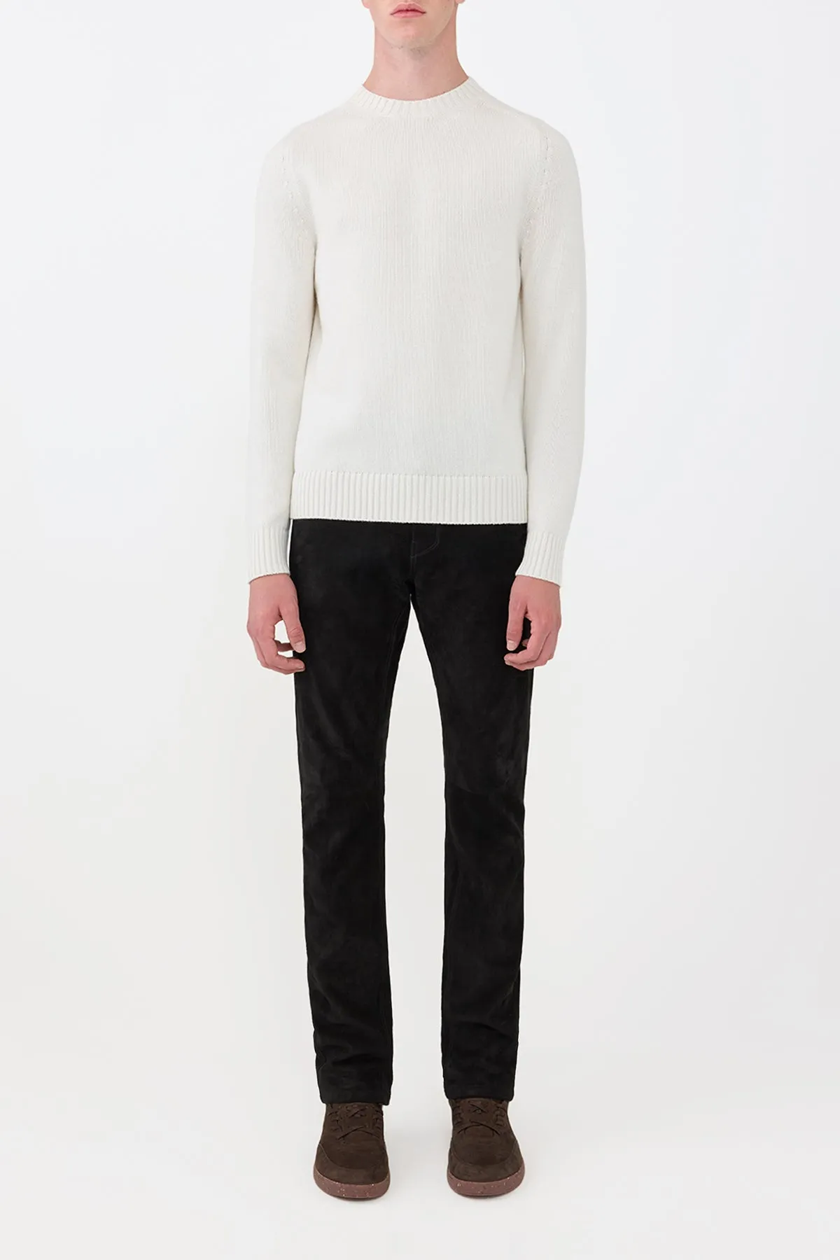 Francesco Knit Sweater in Ivory Cashmere Layered Hem Detailing OversizedFit