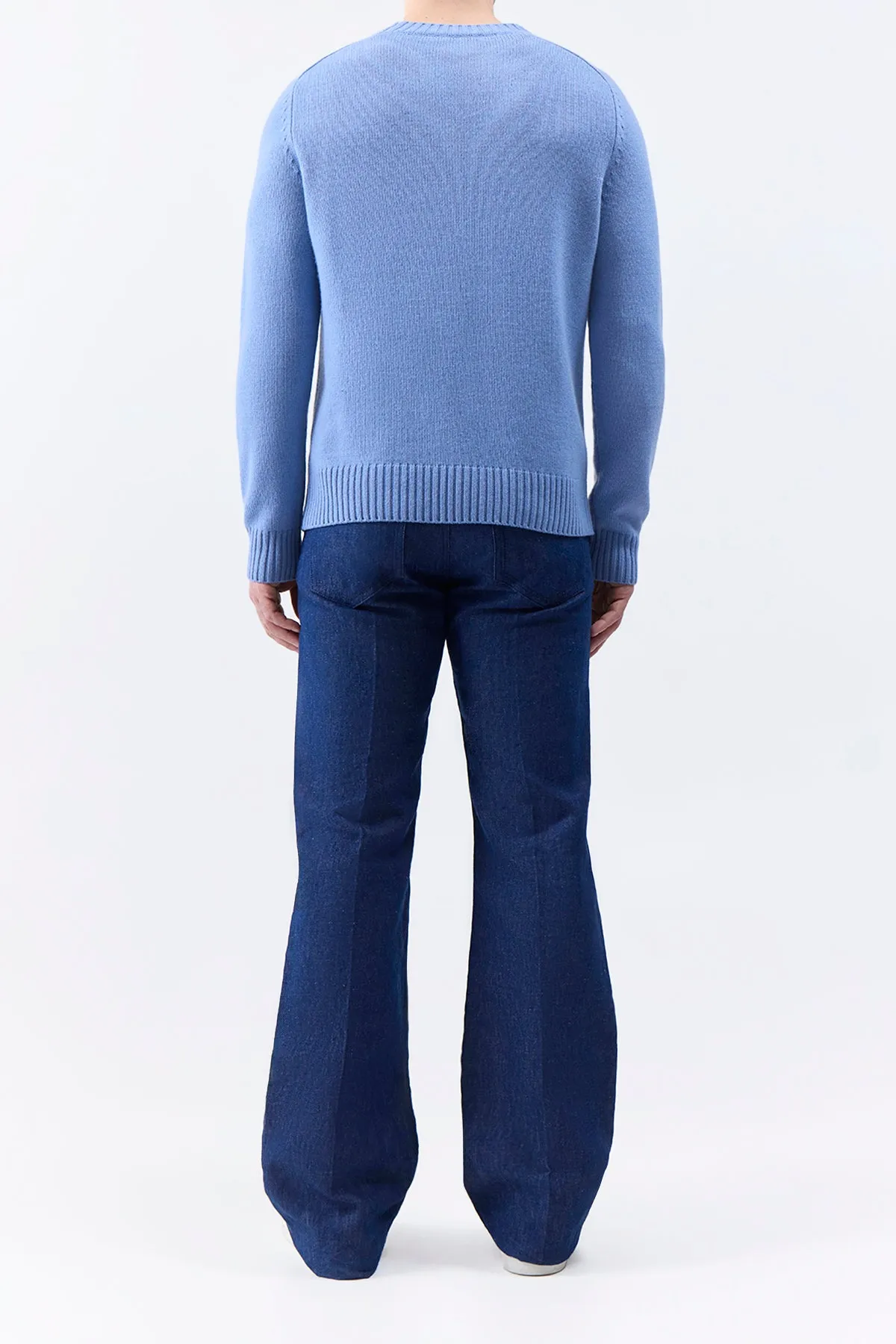 OdorResistant Fiber Soft Texture Francesco Knit Sweater in Light Blue Denim Cashmere