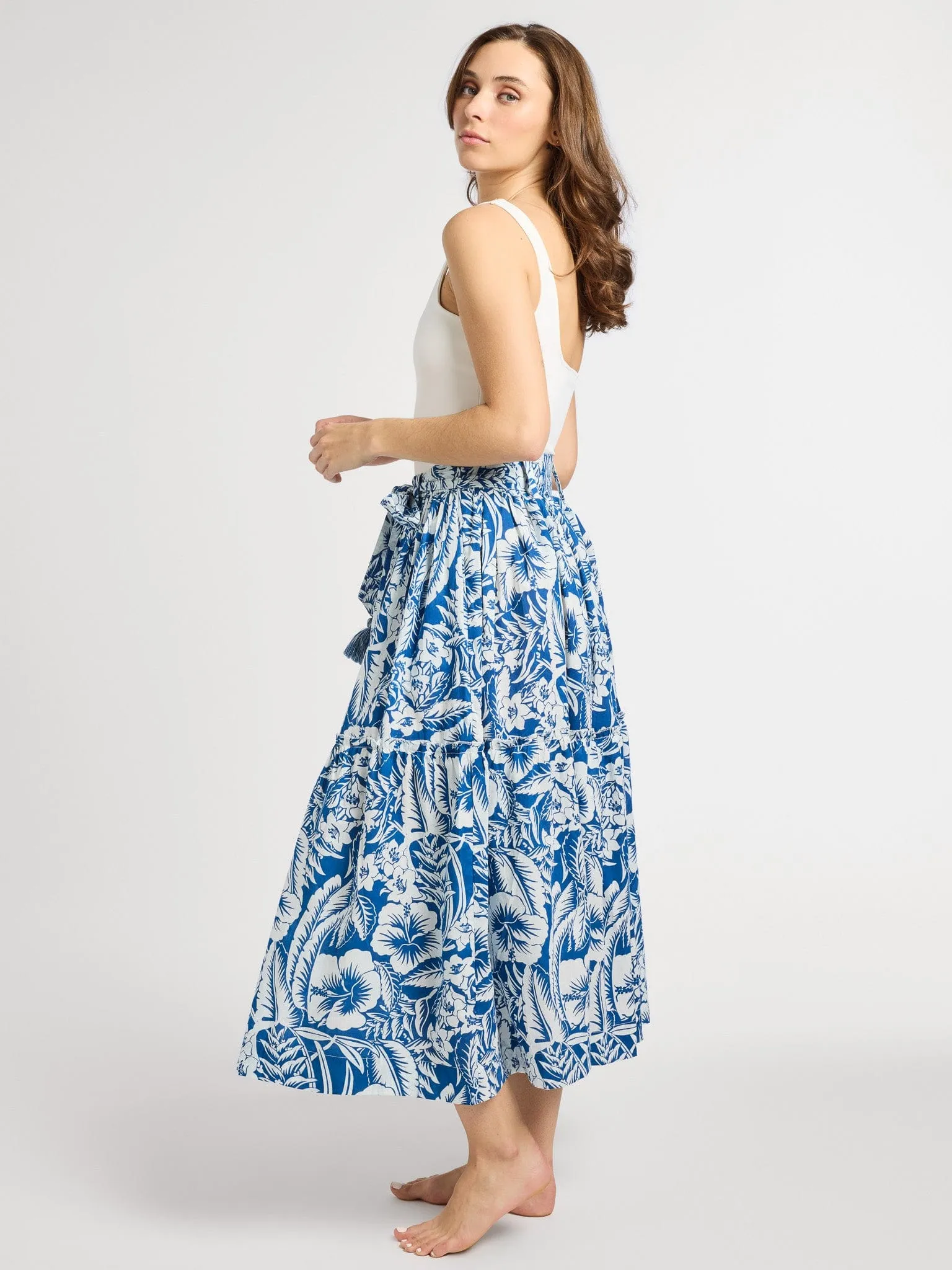 Franc?oise Skirt in Blue Hibiscus Artistic Influence