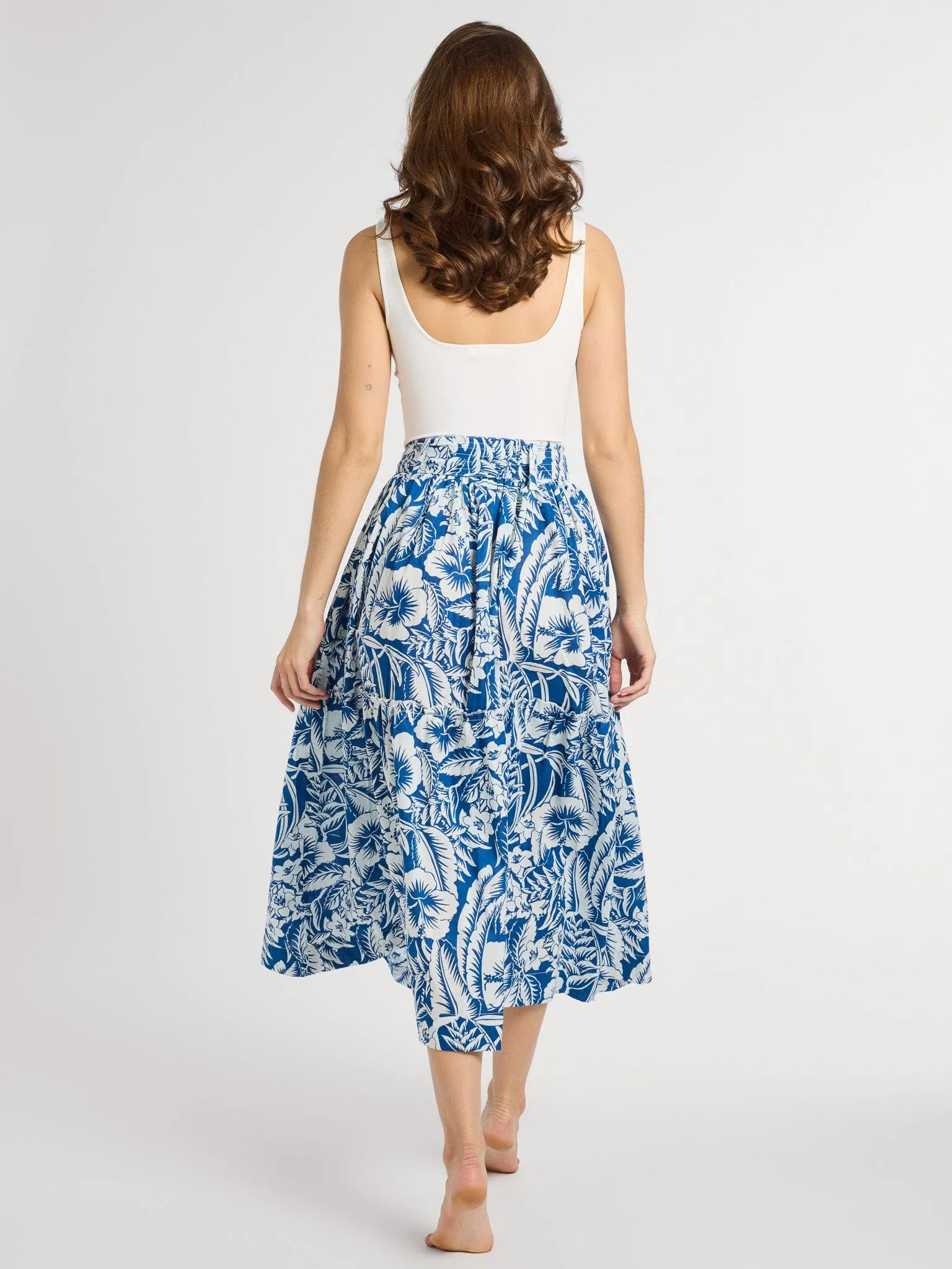 Artisan Print Franc?oise Skirt in Blue Hibiscus
