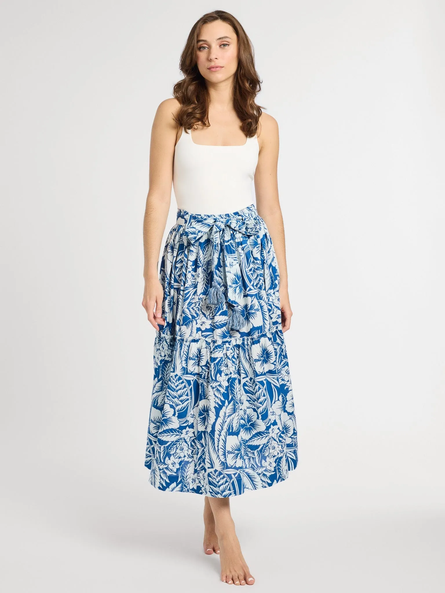 Franc?oise Skirt in Blue Hibiscus Warm Insulation Simple Layers