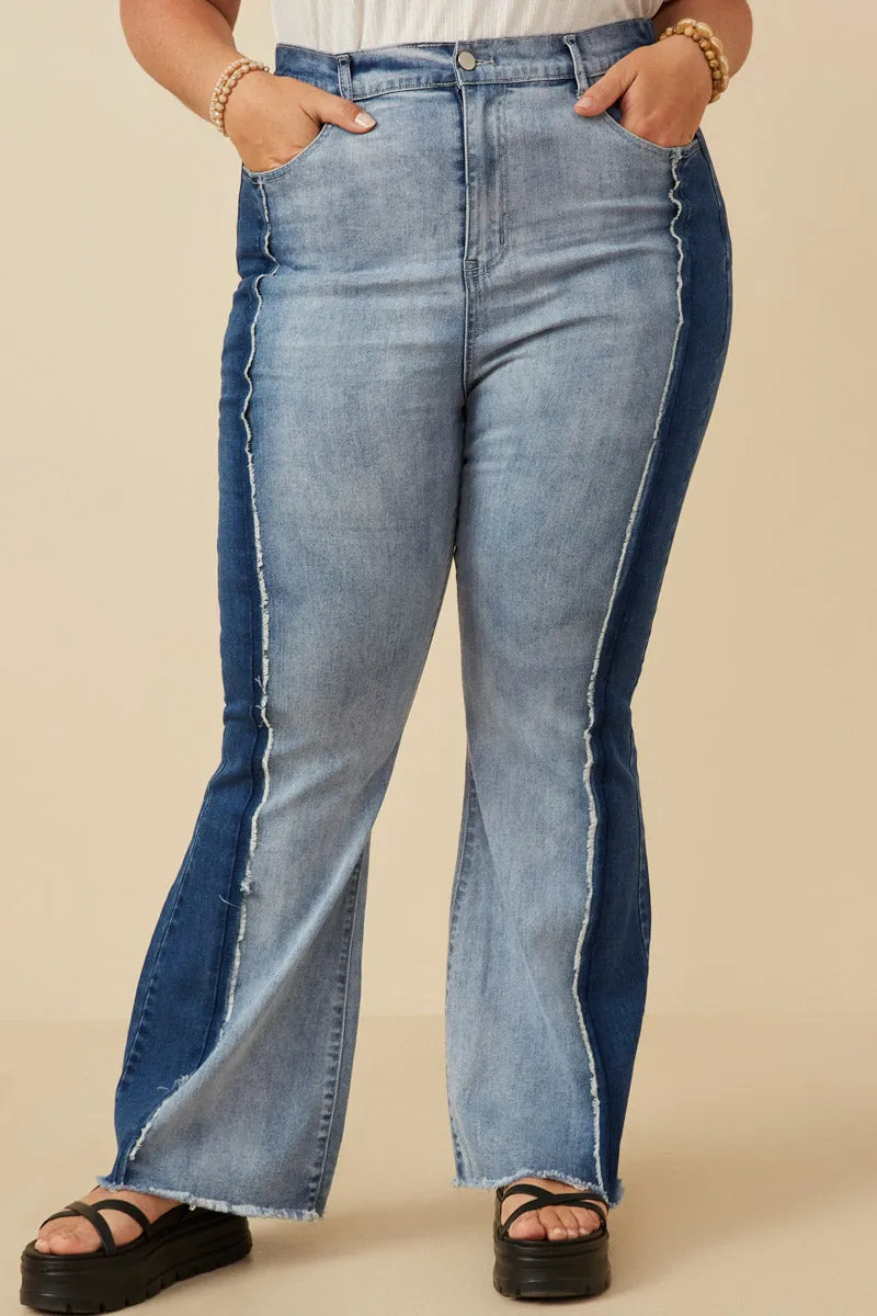 Tailored Fit Fray Detailed Two Tone Flare Jeans