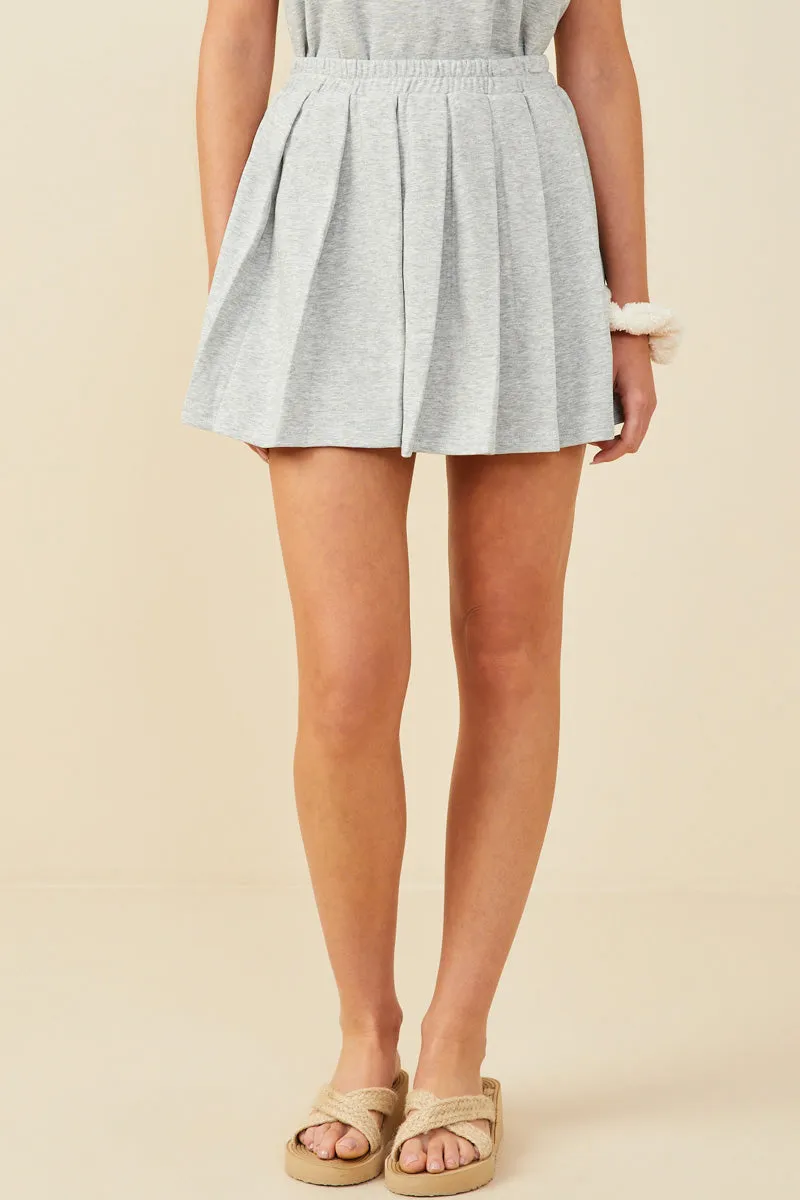 Functional Ease French Terry Elastic Waist Pleated Knit Skirt