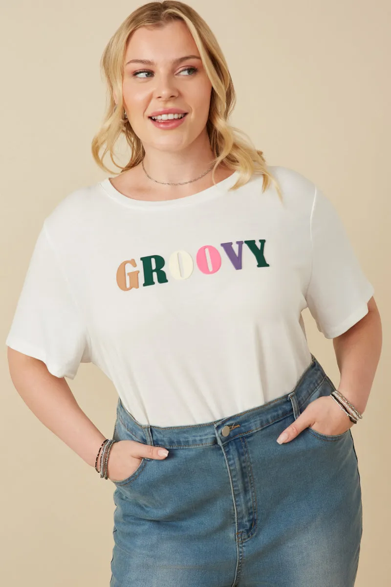 Loose Tee Laser Cut Edges French Terry Groovy Verbiage Tee