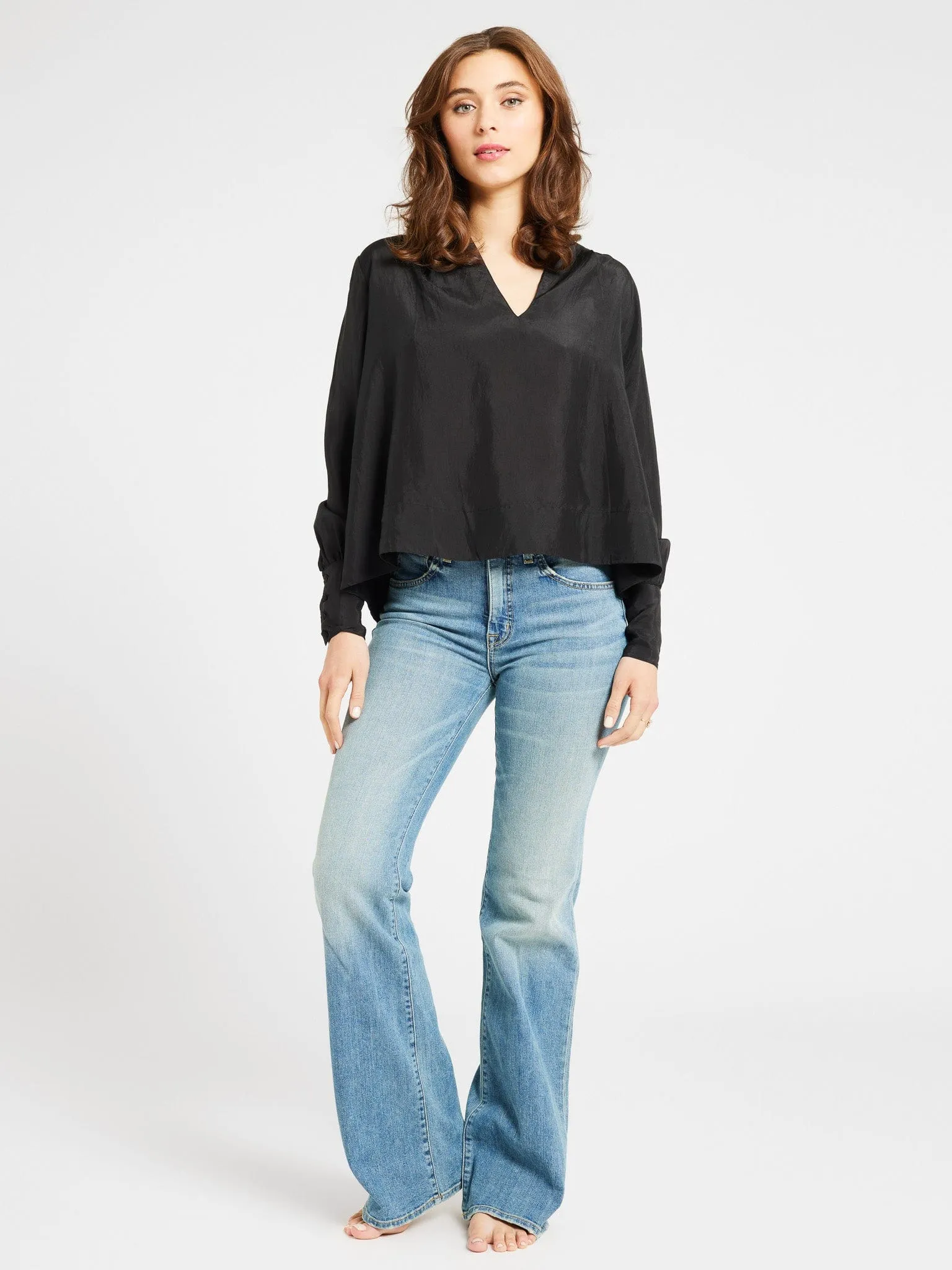 WideNeckOpening Freya Top in Black Silk