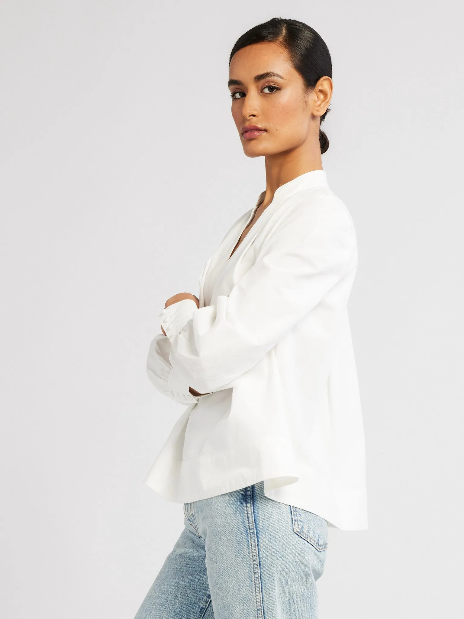 Freya Top in White FrictionResistant Trim LowImpact Manufacturing