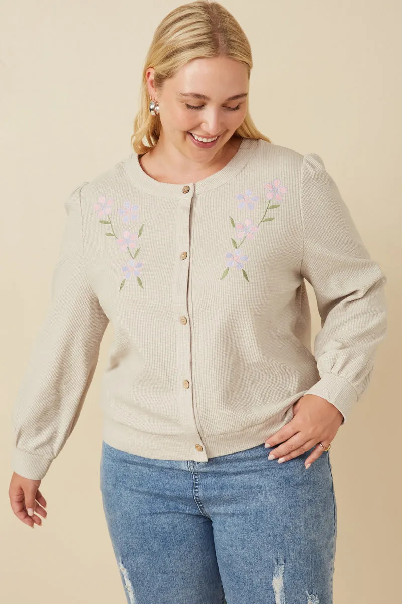 Floral Embroidered Textured Knit Cardigan Eco Friendly Material