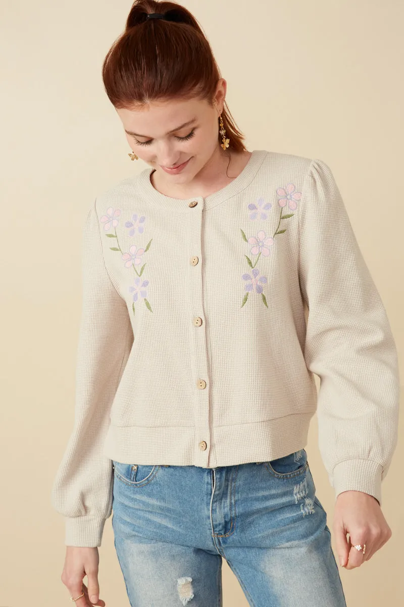 MoistureWickingTechnology Floral Embroidered Textured Knit Cardigan
