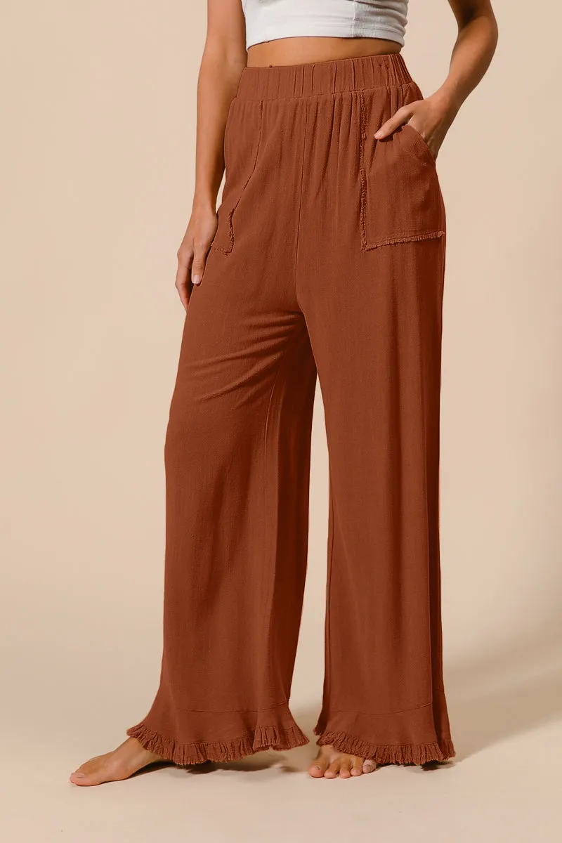 IB1505R-01 | WASHED FRAYED PANTS WITH SIDE POCKET quick dry NonChafingLegs