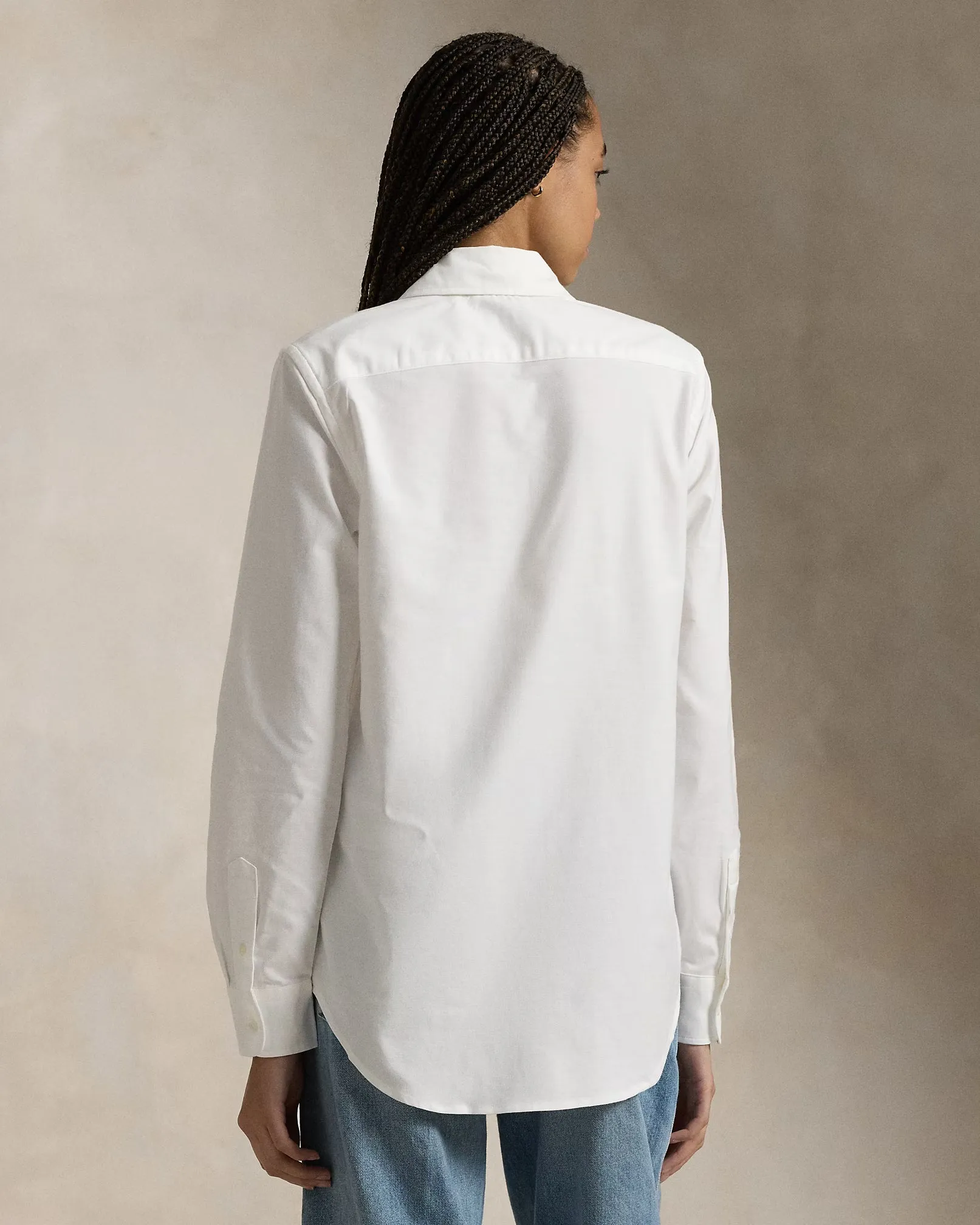 RALPH LAUREN STRETCH OXFORD L/S BLOUSE IN WHITE Adjustable Cuff System
