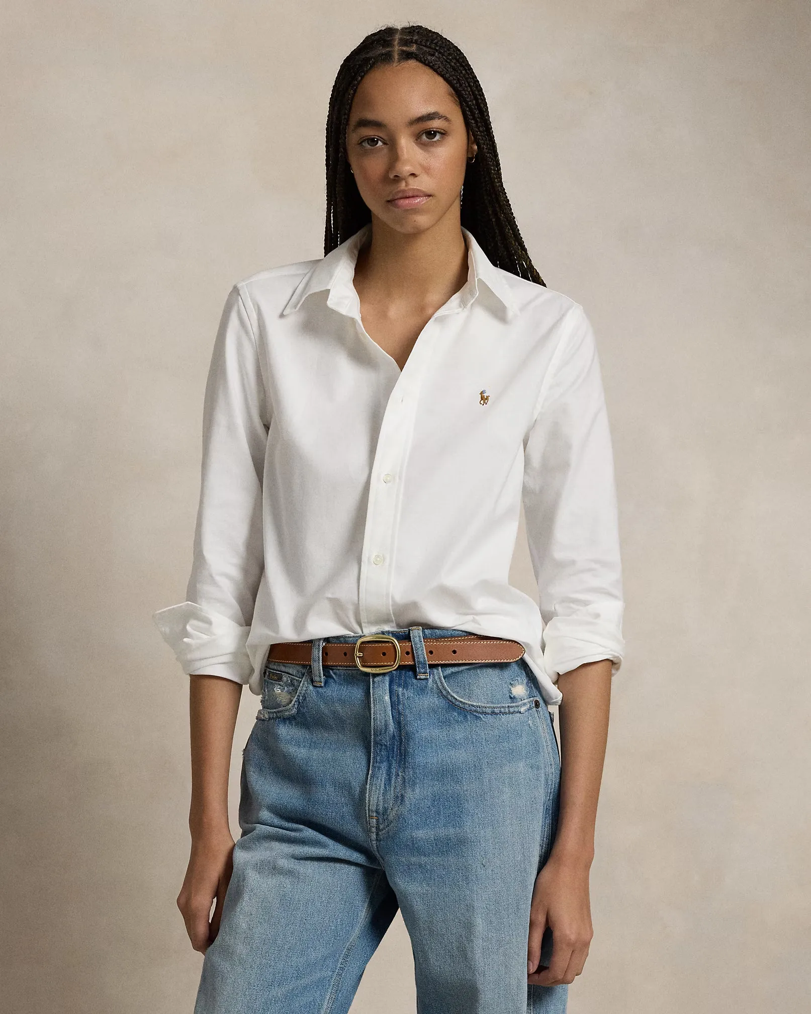 Reinforced Stress Points Fashion Statement RALPH LAUREN STRETCH OXFORD L/S BLOUSE IN WHITE