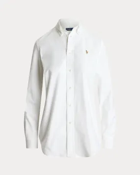 Ethically Sourced Material Light Deflection Fabric RALPH LAUREN STRETCH OXFORD L/S BLOUSE IN WHITE