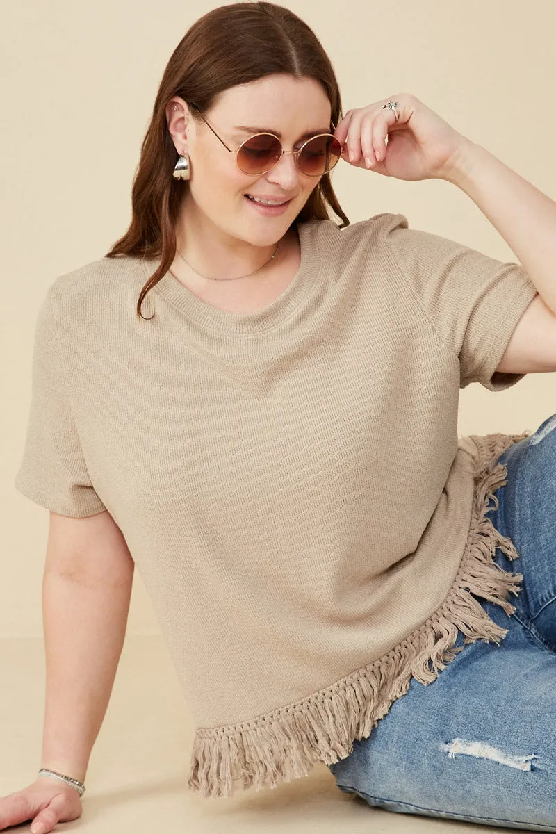 HighDurabilityWeave Fringed Tassel Hem Textured Knit Top