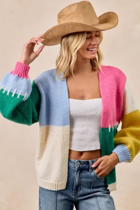 IT4707-01 | COLOR BLOCK SWEATER OPEN CARDIGAN Waterproof Shell