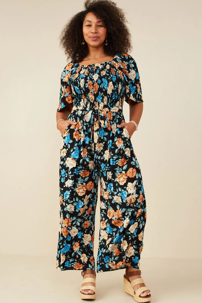 Everyday Use Modern Flow Romantic Floral Self Tie Wide Leg Jumpsuit