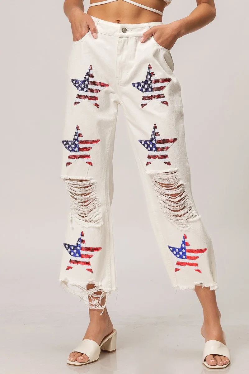 Water Resistant IB1171G-11 | SEQUIN AMERICAN FLAG STAR PANTS