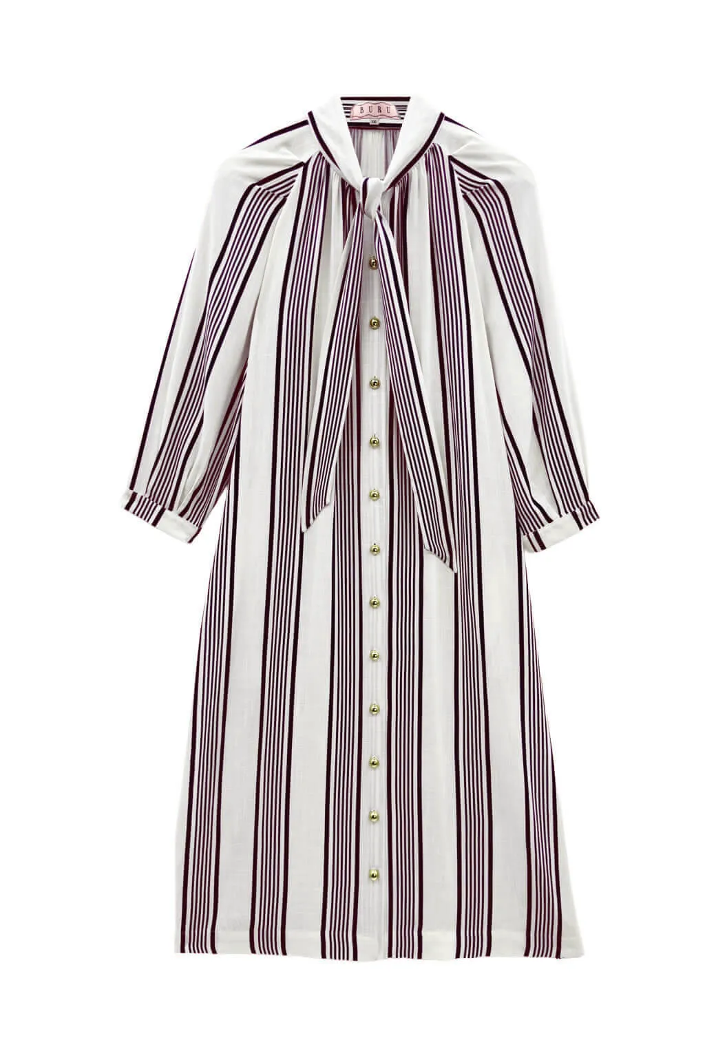 Buru x Val Bow Housecoat - Black & White Stripe Low Profile Zipper Closure