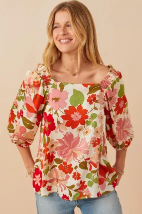 Floral Print Elastic Detail Satin Top BreathableMoistureBarrier