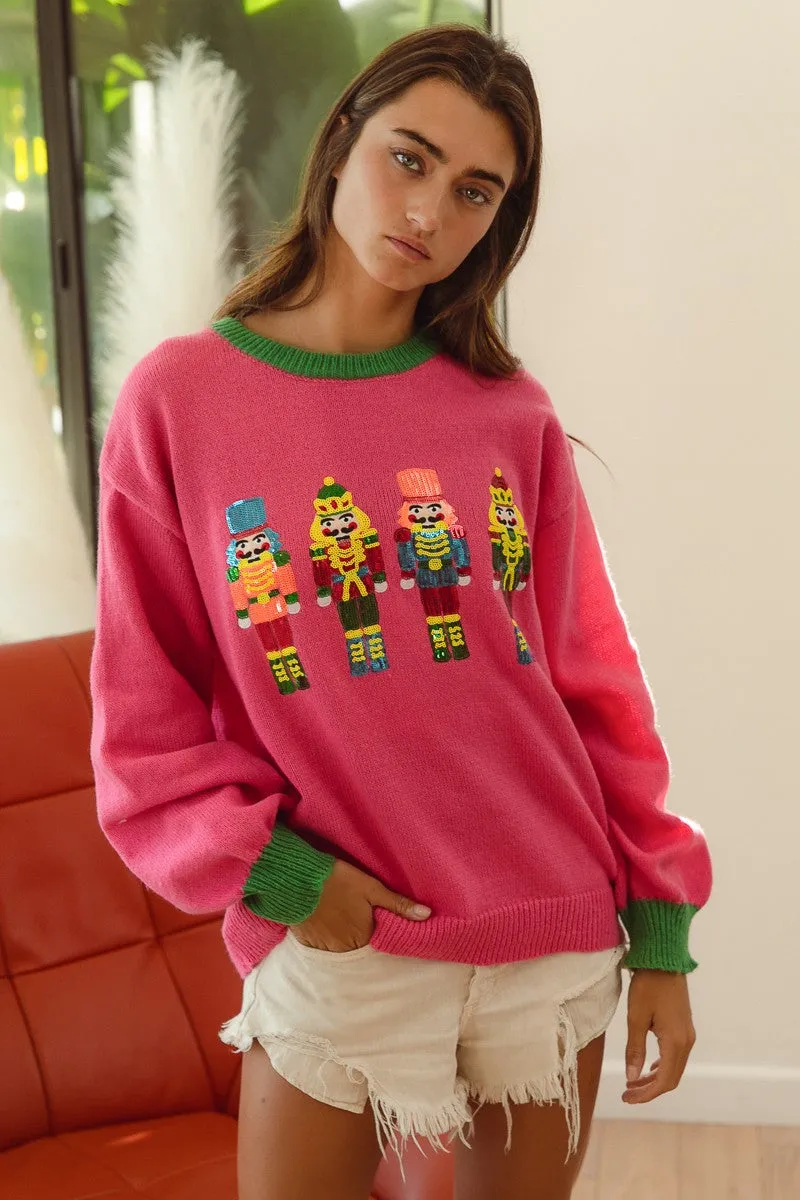 Polished Look SeamlessConstruction IP5685-35 | NUTCRACKERS EMBROIDERY CHRISTMAS SWEATER PULLOVER