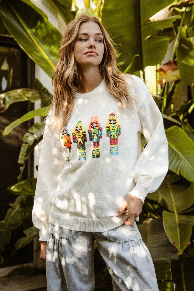 IP5685-35 | NUTCRACKERS EMBROIDERY CHRISTMAS SWEATER PULLOVER Stretch Fabric