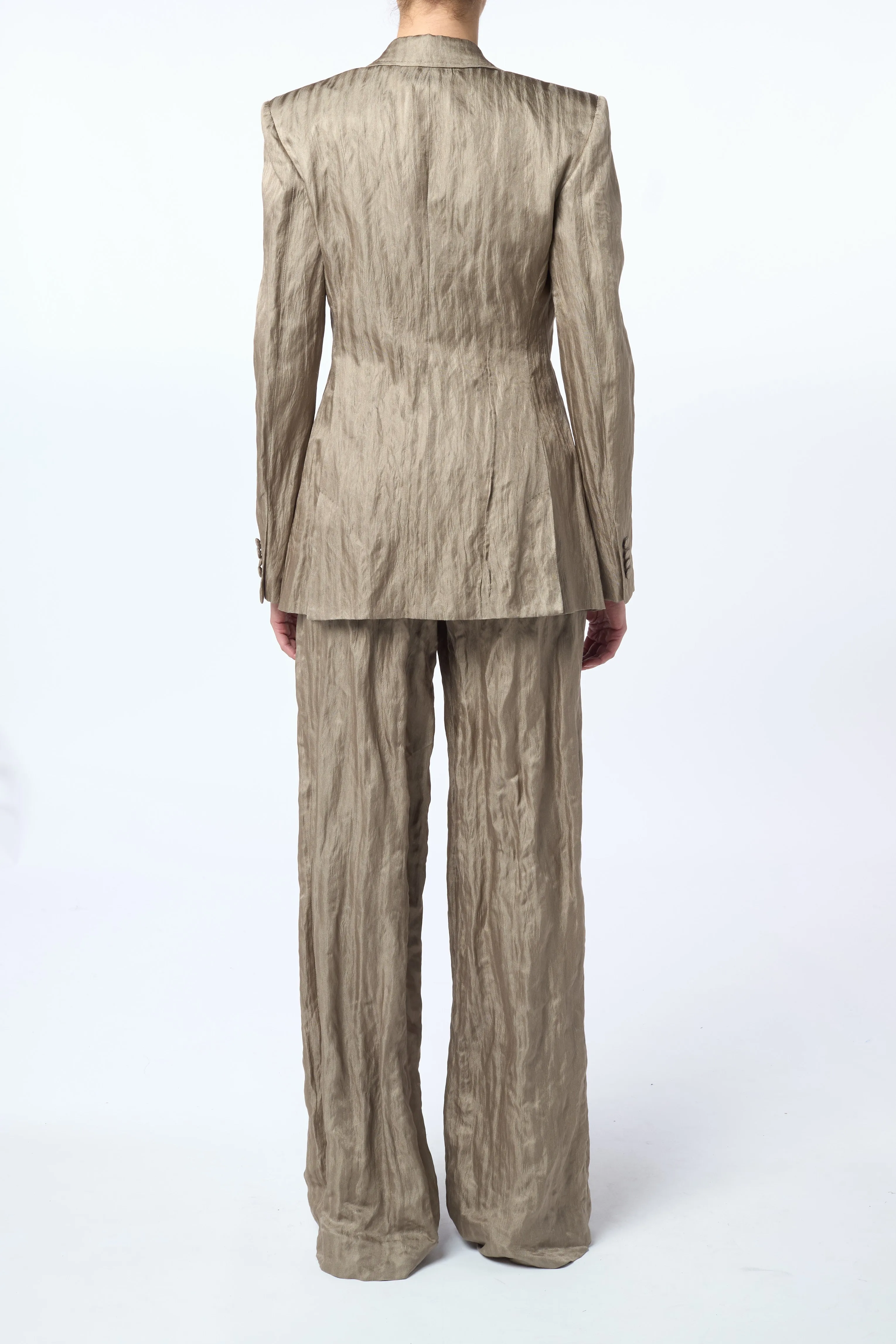 Friction Resistant Finish LightReflectiveTrim Mairi Blazer in Gunmetal Metallic Crinkled Silk