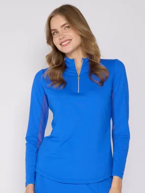 Quarter Zip Sun Protection Top In Royal Blue AntiPilling