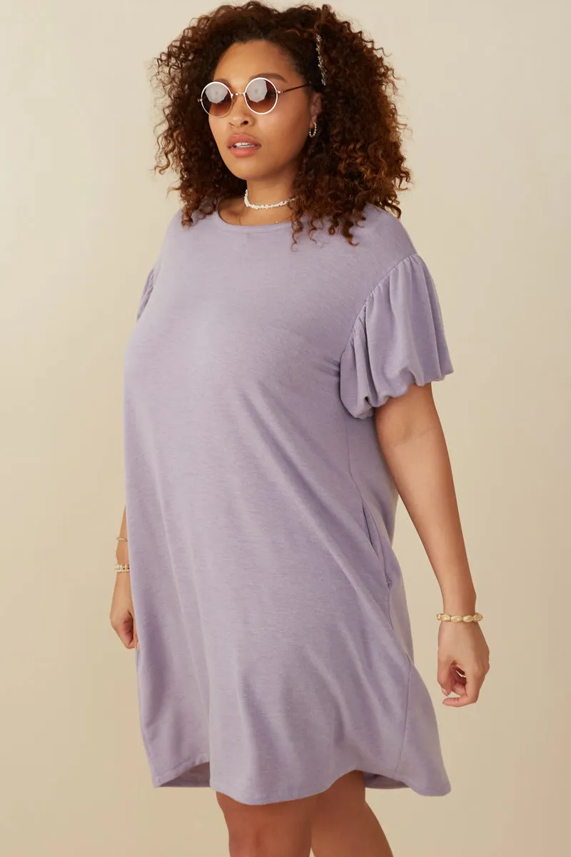 Classic structured dress Gathered Puff Sleeve French Terry Knit Dress