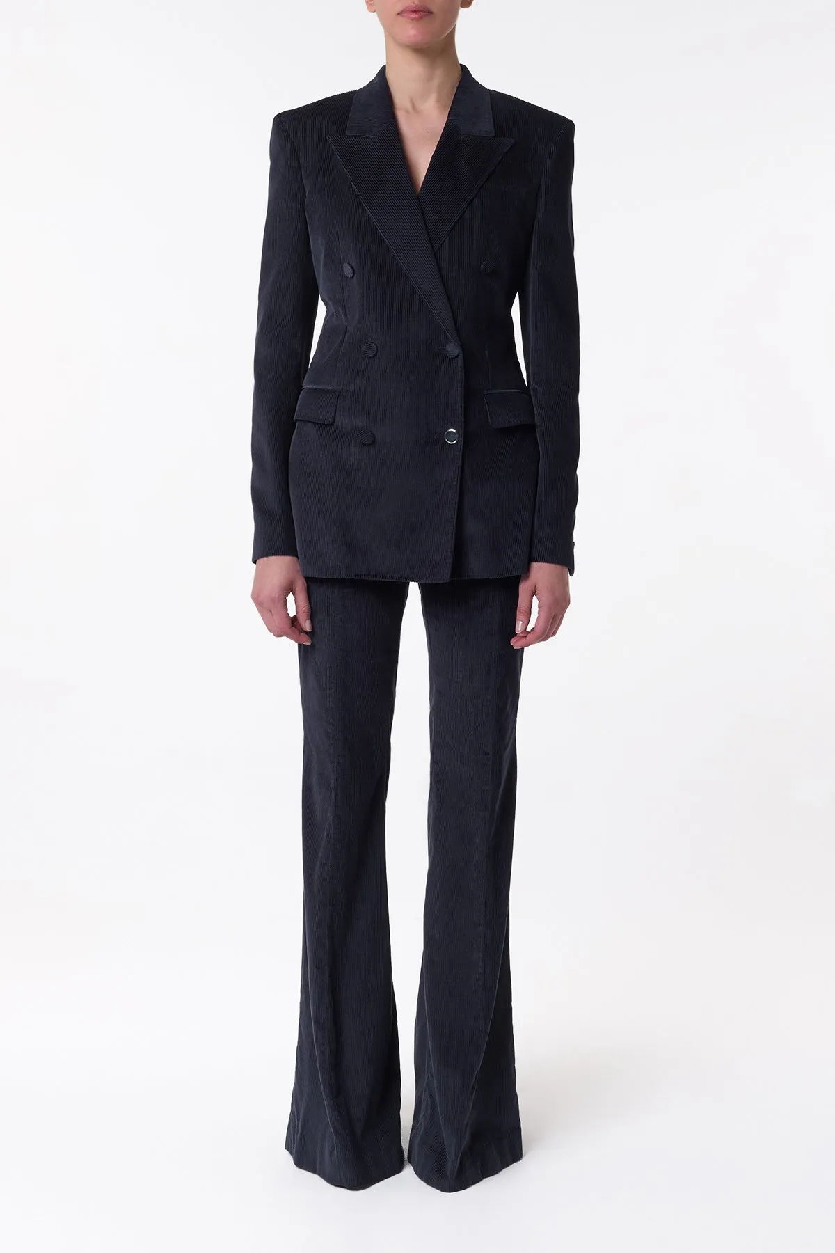 Gavin Blazer in Dark Navy Sea Island Cotton Corduroy ribbed texture