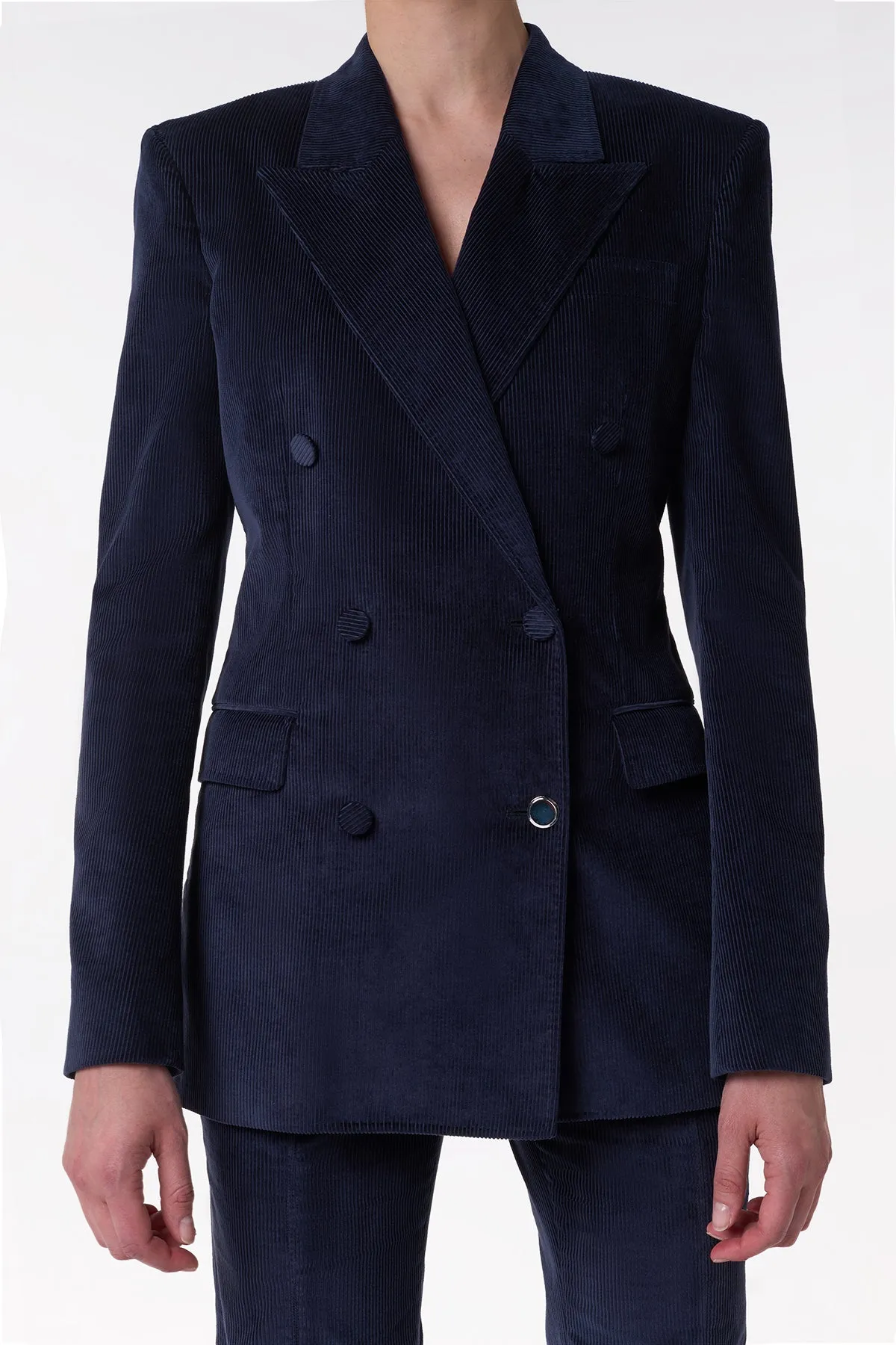 Gavin Blazer in Dark Navy Sea Island Cotton Corduroy NonFade Dye