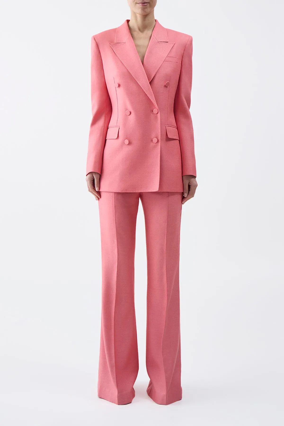 Gavin Blazer in Watermelon Silk Virgin Wool WindproofBarrierTechnology High Neckline Structure