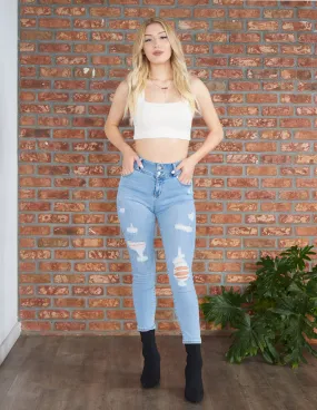 Evening Stroll Athlete Fit Gen Double Button Destructed Skinny Jean