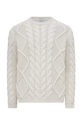 Geoffrey Knit Sweater in Ivory Cashmere Crisp Texture Compression Fit Technology