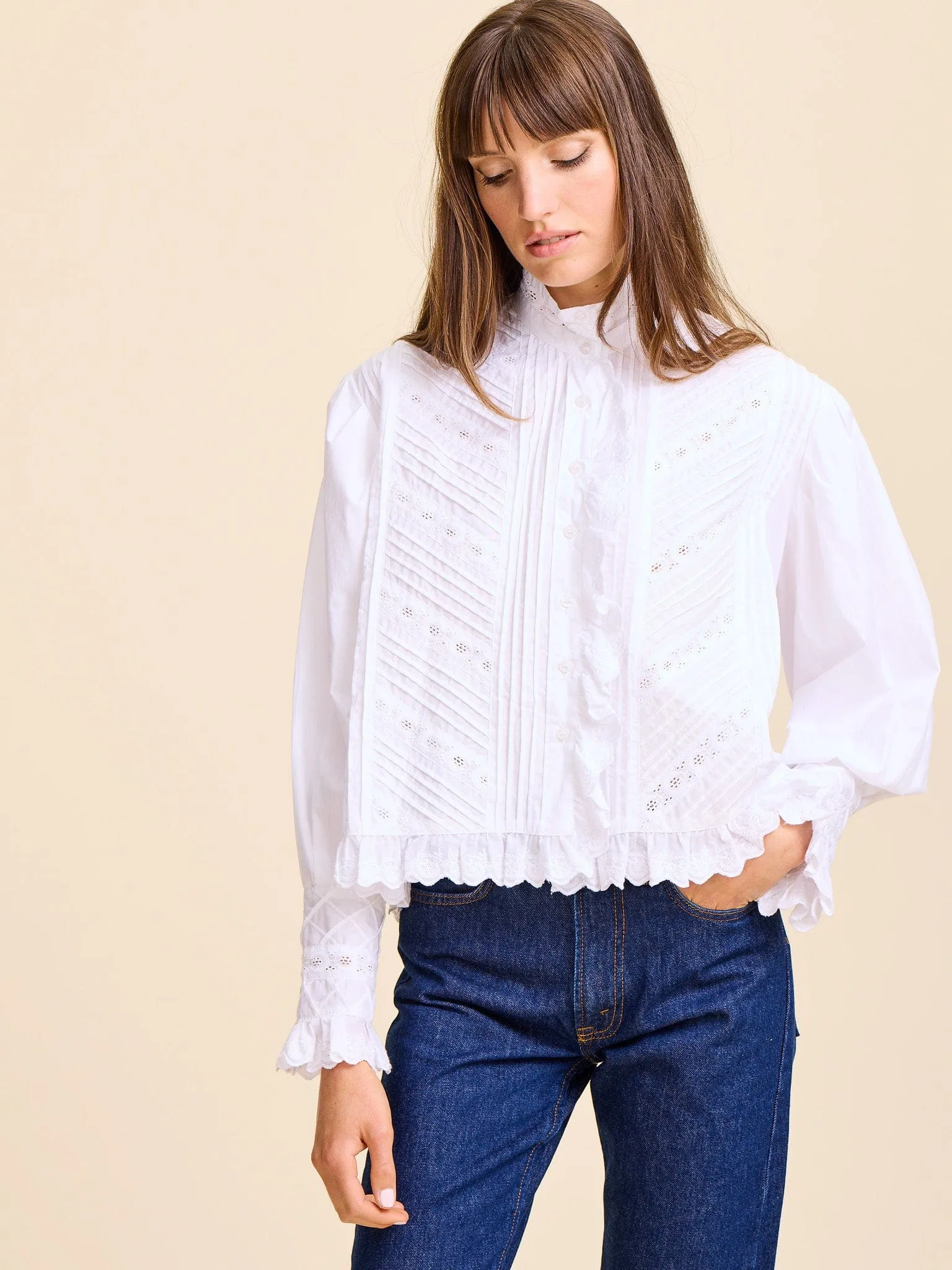 Georgina Top in White LowMaintenance Fabric