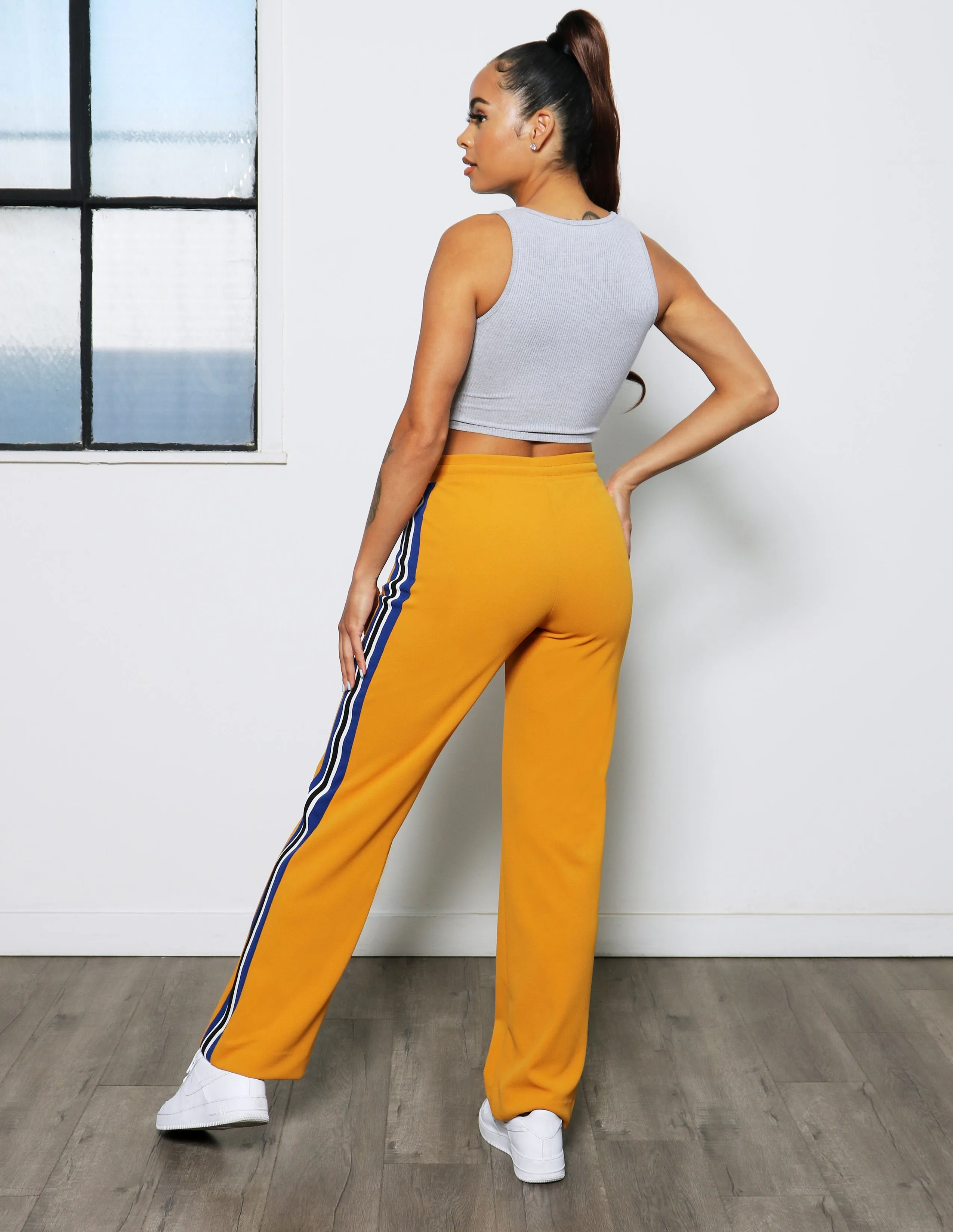 Workout-ready Get Going Knit Crepe Athletic Side Stripe Wide Leg Pant