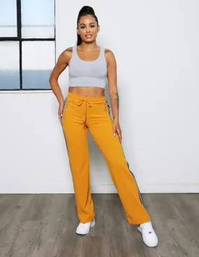 Get Going Knit Crepe Athletic Side Stripe Wide Leg Pant Side zipper Anti Pilling