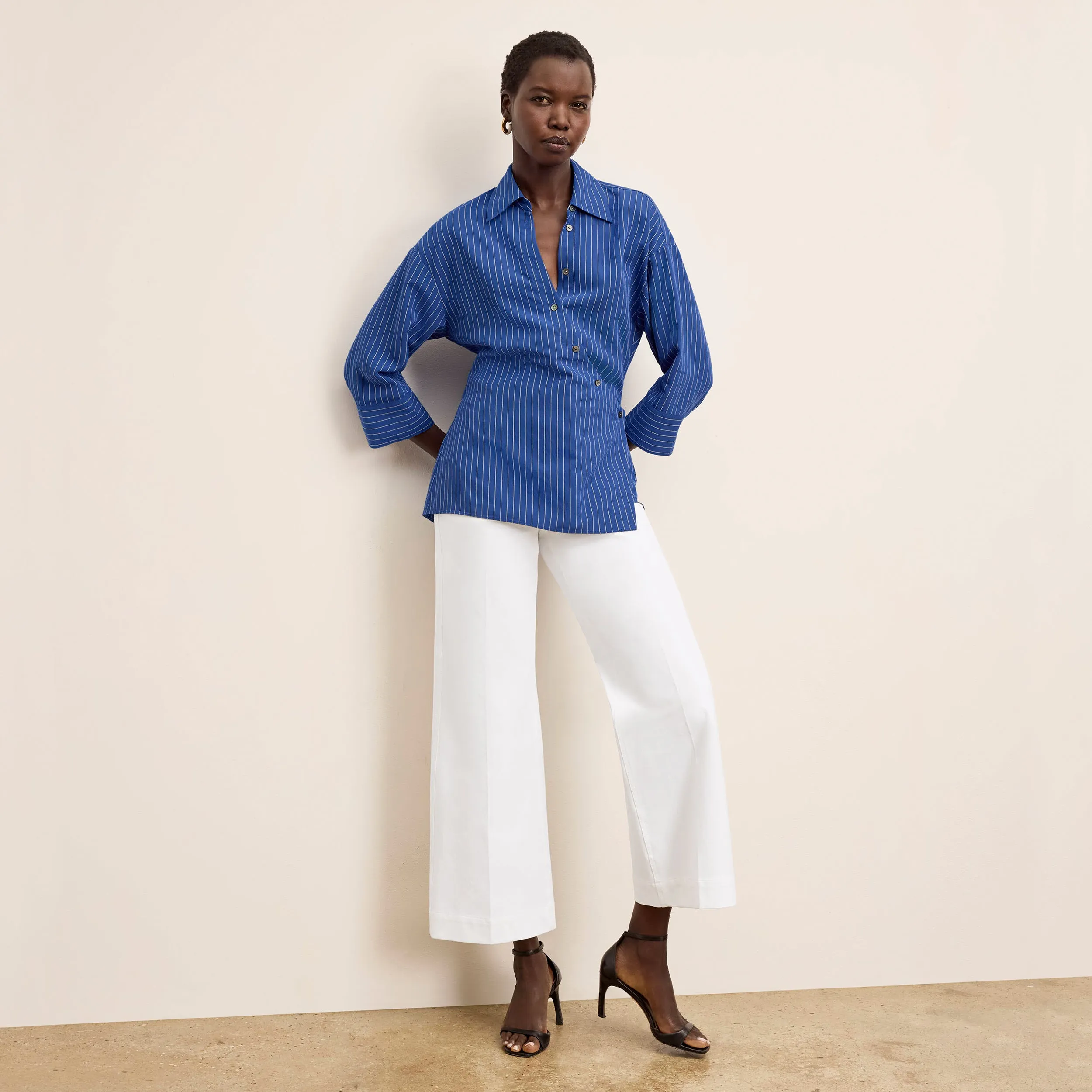 Gia Vacation Top - Soft Stripe :: River/Ivory MultiDirectionalStretch