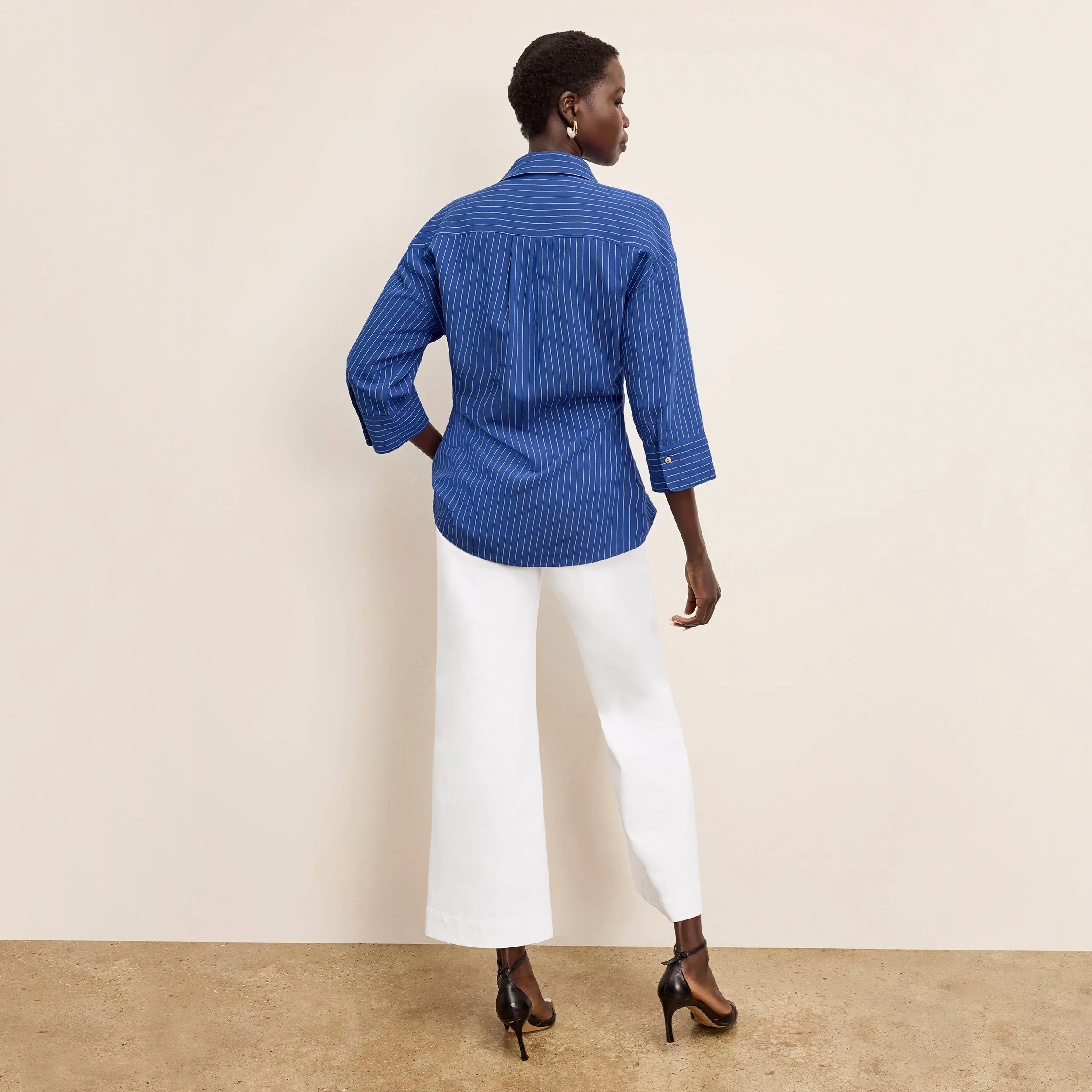 Gia Vacation Top - Soft Stripe :: River/Ivory ClosedLoop Process Light material Hybrid Fabric Blend