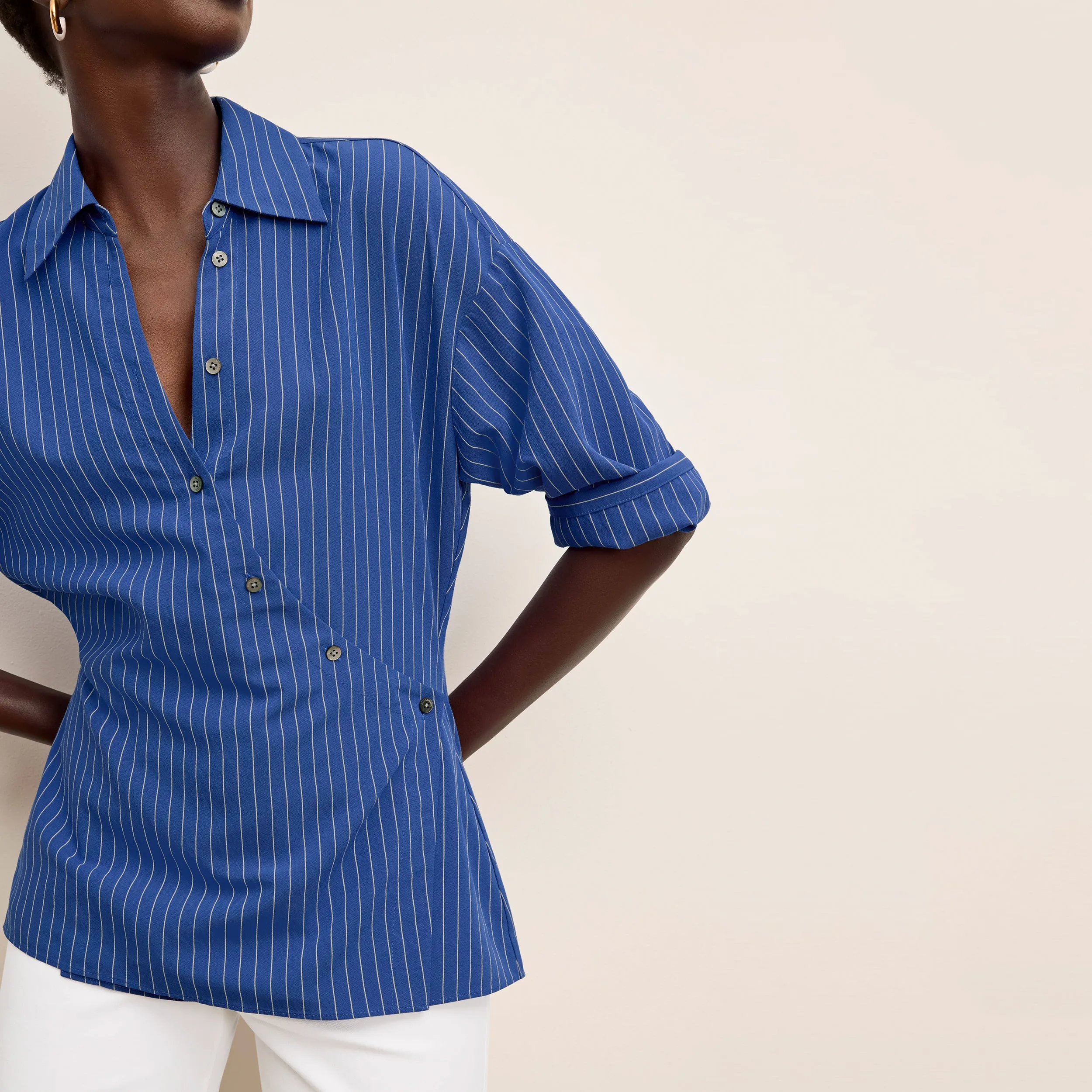 Gia Vacation Top - Soft Stripe :: River/Ivory ClosedLoop Process HighElasticity