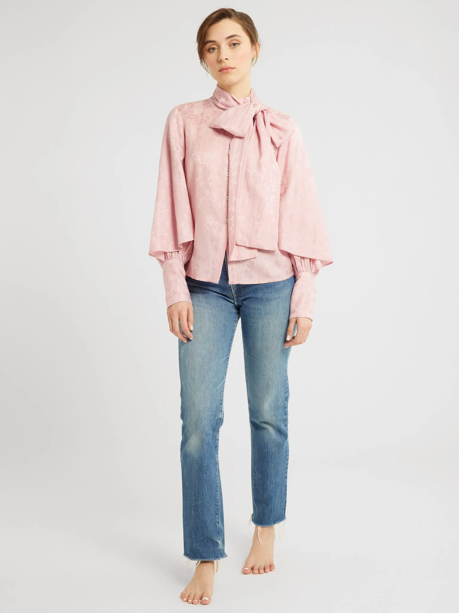 Gigi Top in Pink Jacquard Reinforced Neckline Detail
