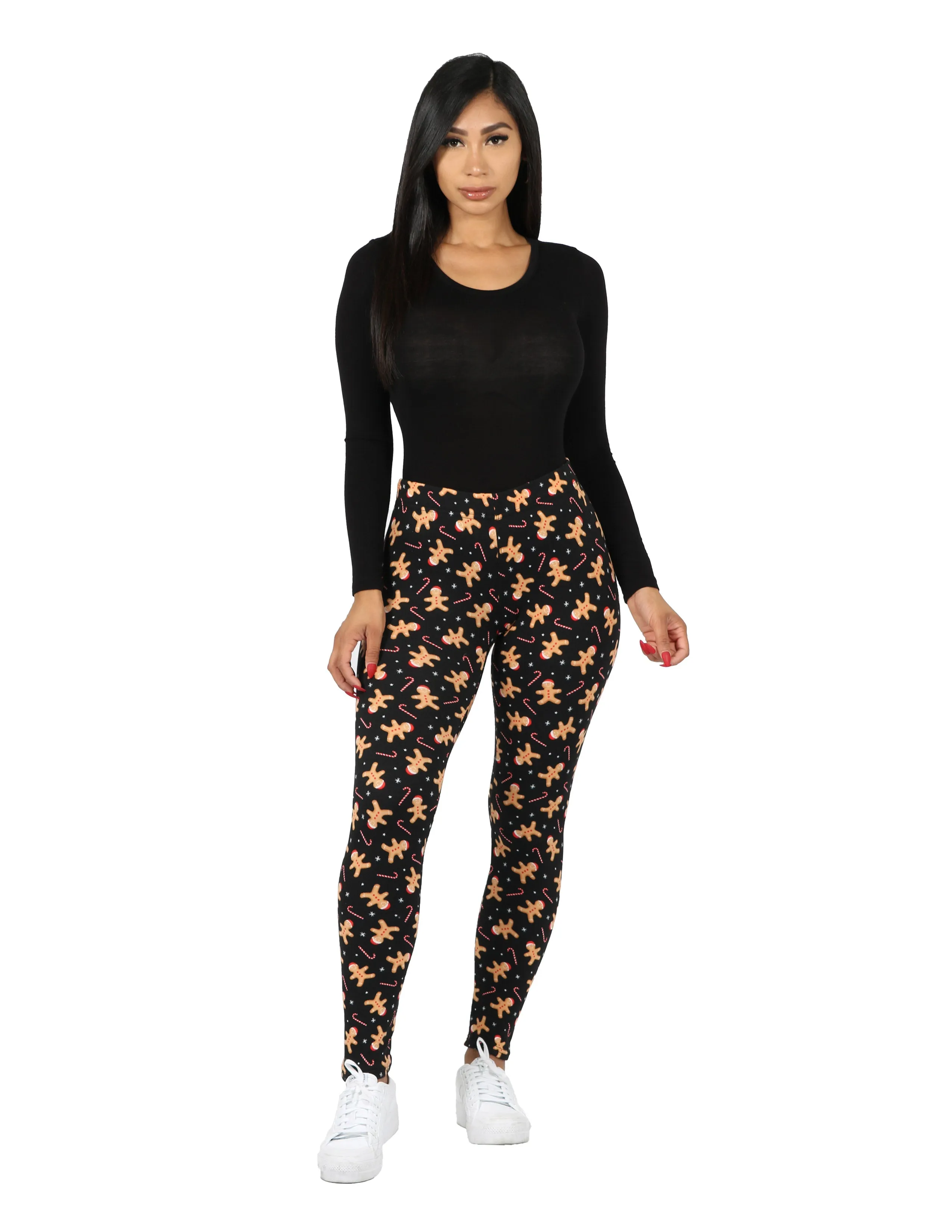 Camping Gear For Adults Rib Knit Beginner Level Ginger Bread and Candy Canes Holiday Super Soft Leggings